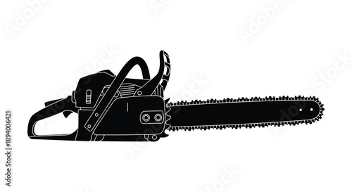 A detailed black silhouette showcases a powerful chainsaw highlighting its mechanical components and sharp blade silhouette high quality professional modern