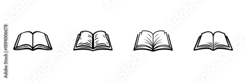 Open Book Icons In Hand Drawn Style Set. Knowledge, Education, Literature, And Learning Doodle Sketch Collection. Reading And Study Symbols. Isolated Vector Illustration