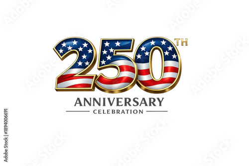 American Flag Style 250 Anniversary Celebration Emblem, isolated on transparent background
