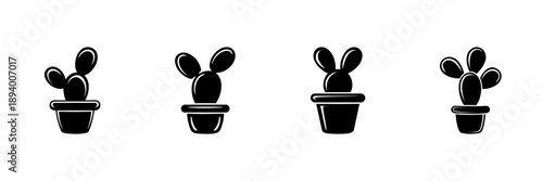 Potted Cactus Icons In Hand Drawn Style Set. Succulent Plant, Home Decor, Indoor Gardening Doodle Sketch Collection. Minimalist Botanical Art. Isolated Vector Illustration