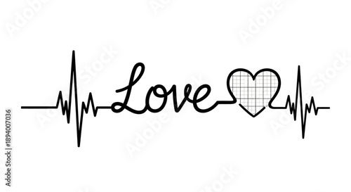Love heartbeat graphic with a heart symbol replacing the letter 'o'.