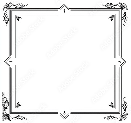 Ornate square frame with symmetrical corner swirls and central diamond accents