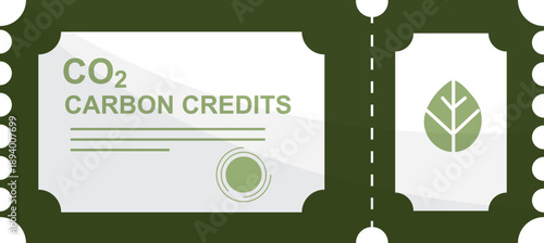  CO2 Carbon Credits Voucher Ticket isolated on transparent background for climate finance concepts. Climate change and climate action concept. Carbon footprint concept. Flat style. Vector illustration