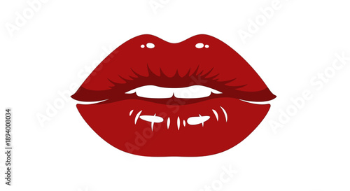 Glossy red lips with a hint of white teeth showing, conveying a sense of allure and sensuality.