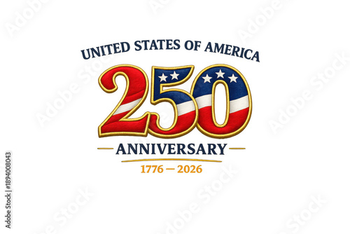 USA 250 Anniversary Gold Embroidered Patriotic Illustration, isolated on transparent background