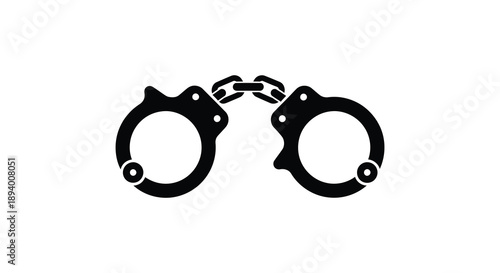 A stark depiction of black handcuffs shown open with a broken chain symbolizing freedom and justice a bold silhouette