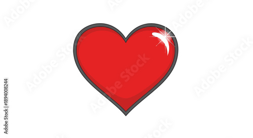 A bright red heart symbol with a subtle sparkle on its surface, representing love and affection.