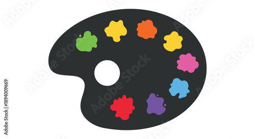 A dark artist s palette displays vibrant color swatches and a central mixing well creating a bold silhouette high quality professional