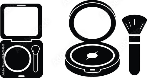 Cosmetic Powder and Brush: A sleek and modern image of makeup essential, presenting a refined arrangement, capturing the core elements of cosmetic beauty.