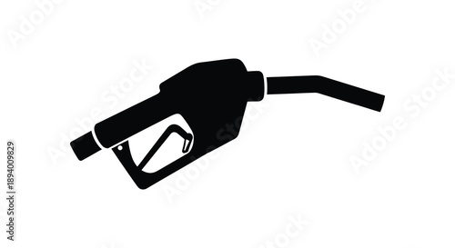 A stark black silhouette depicts a modern fuel nozzle commonly found at gas stations against a plain white background silhouette