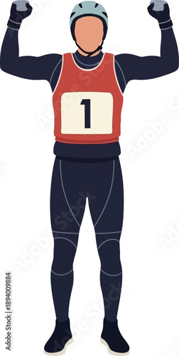 Athlete Number 1 Celebrates Victory with Arms Raised in Triumph trophy