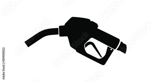 A stark black silhouette depicts a gas pump nozzle clearly indicating fuel and automotive refueling silhouette high quality professional detailed
