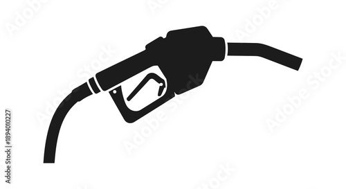 A stark black silhouette of a fuel pump nozzle is prominently displayed against a clean white background silhouette high quality