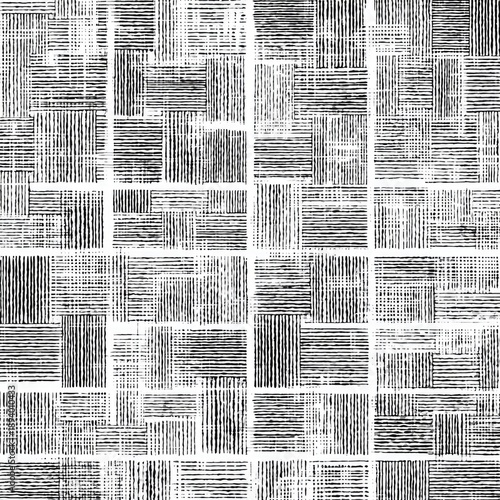 Grayscale geometric pattern; rectangular blocks with textured, crosshatched lines and white gaps