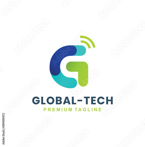 a modern letter g logo designed with colorful rounded segments and a wireless signal icon at the top.