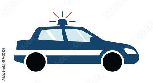 Simplified illustration of a dark blue police car with a flashing red lightbar