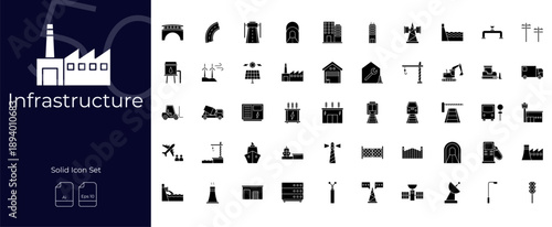 Infrastructure Solid Editable Icons set