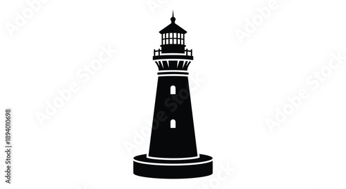 A striking black lighthouse stands tall against a white background presenting a bold and classic silhouette high quality professional detailed
