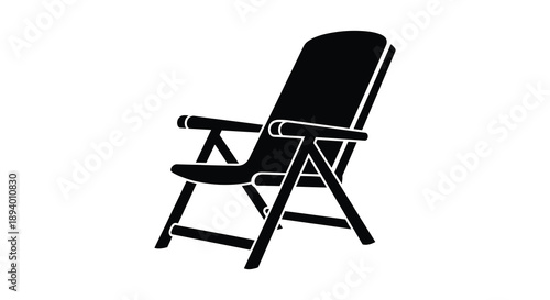 A stark black silhouette of a classic folding beach chair emphasizing its streamlined form and empty summer vibes silhouette