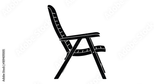 A stark black outline depicts a folding chair angled slightly to the right showcasing its simple structure silhouette high quality