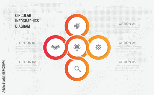 5 step Infographic design template with place for your data. Use for presentations, advertising, layouts, annual reports. 
