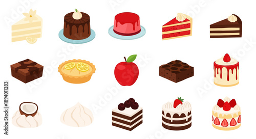 Assorted desserts and fruits displayed in a collection of illustrations