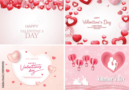 Valentines Day Romantic Heart Background Set