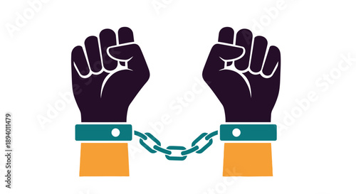 Two clenched fists breaking free from restraints symbolizing struggle and liberation
