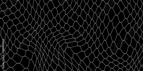 Fishing net seamless pattern. Soccer and football gates mesh. Fishnet texture. Basketball hoop and hockey net pattern. Sportswear texture. Chain link fence. Vector illustration on black background.