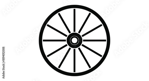 A striking black and white illustration depicts a classic wagon wheel with detailed spokes presented as a silhouette high quality professional modern