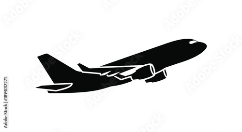 A stark black silhouette of a commercial passenger airplane in flight showcasing its streamlined design silhouette high quality professional detailed