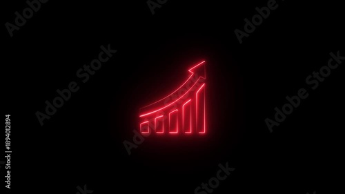 Neon light Financial business graph chart animation . Neon business growth concept animated on black background.