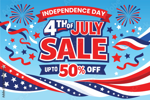 4th of july, 4th of July 250th Anniversary Sale Poster with Patriotic Red Background