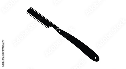 A striking black silhouette depicts a classic straight razor lying diagonally against a plain white background silhouette high quality professional