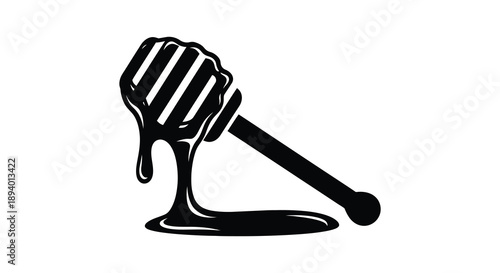 A striking black silhouette depicts a honey dipper with dripping honey creating a visually appealing and sweet image silhouette