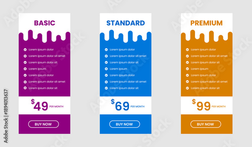 website Pricing chart table design template. UI UX app pricing chart table Subscription design or  Product Plan Offer Price Package Subscription Options Comparison Table Chart Infographic Design.