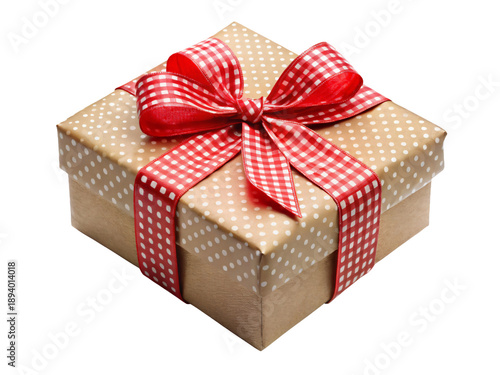 Gift box with a red bow for the holiday. Gift element isolated on transparent background for Christmas and birthday design.