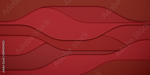 A red abstract background with wavy layered shapes, creating a sense of depth and movement, in a minimalist design style.