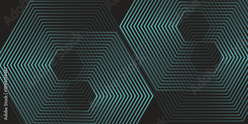 Dynamic turquoise neon hexagonal lines form a striking geometric pattern on a black background, evoking modern technology, futuristic design, and digital aesthetics