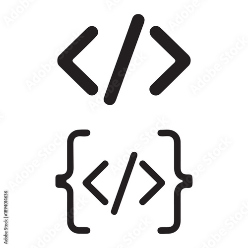 Minimalist Software Development and Web Coding Icons: Brackets and Slash Symbols