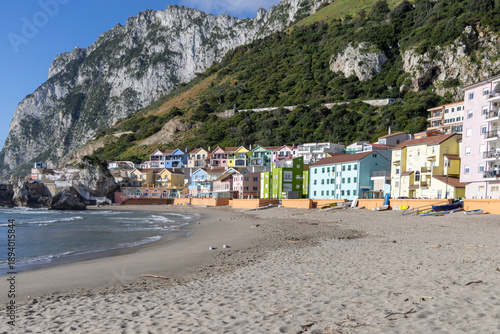 Riviera Mews Gibraltar, housing estate of colorful buildings located at Catalan Bay, Gibraltar, United Kingdom