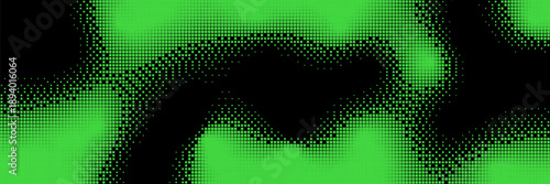 Green bitmap pixel background with gradient pattern effect and 8bit art. Glitch video game design for retro arcade or digital wallpaper. Neon disintegration effect.