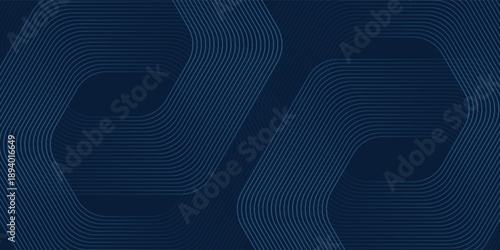 Abstract dark blue background with shining geometric lines. Modern shiny blue hexagon lines pattern. Technology futuristic concept. Suit for poster, banner, brochure, cover, flyer. Vector illustration
