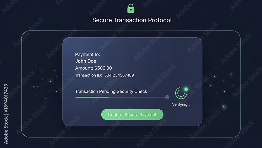 Naklejka premium Secure transaction protocol on a smartphone screen with a green lock