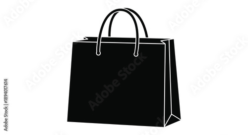 A simple graphic representation of a black shopping bag with dual handles presented as a stark silhouette high quality professional