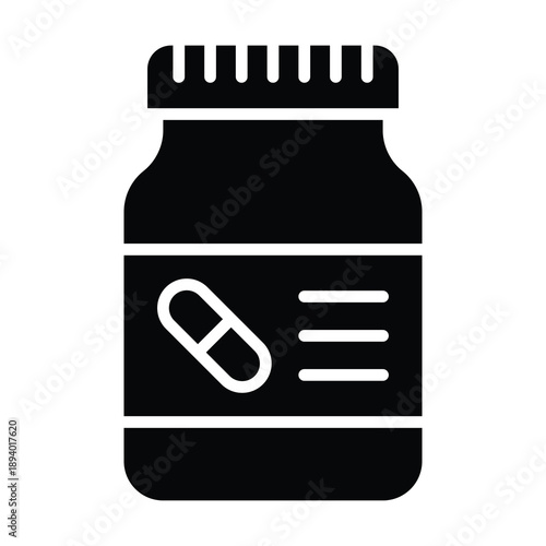 Medicine Jar Icon, Medical And Healthcare Related Solid Style Vector Icon. 