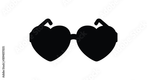 A striking black graphic depicts a pair of heart shaped sunglasses cleanly isolated on a plain white background silhouette high quality