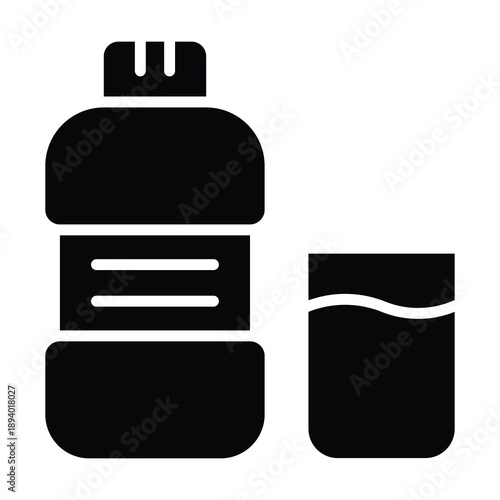 Medicine Bottle and Glass Icon, Medical And Healthcare Related Solid Style Vector Icon. 