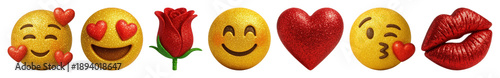 PNG Colorful emojis expressing love, element set on transparent background