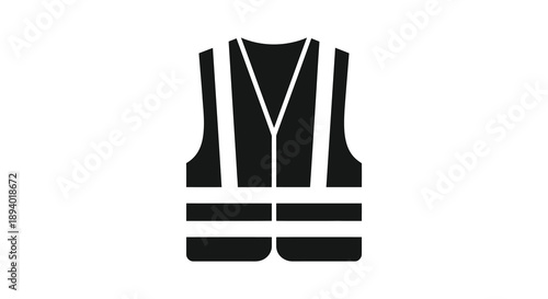 A stark black silhouette depicts a high visibility safety vest with horizontal reflective stripes emphasizing workplace awareness silhouette high quality professional